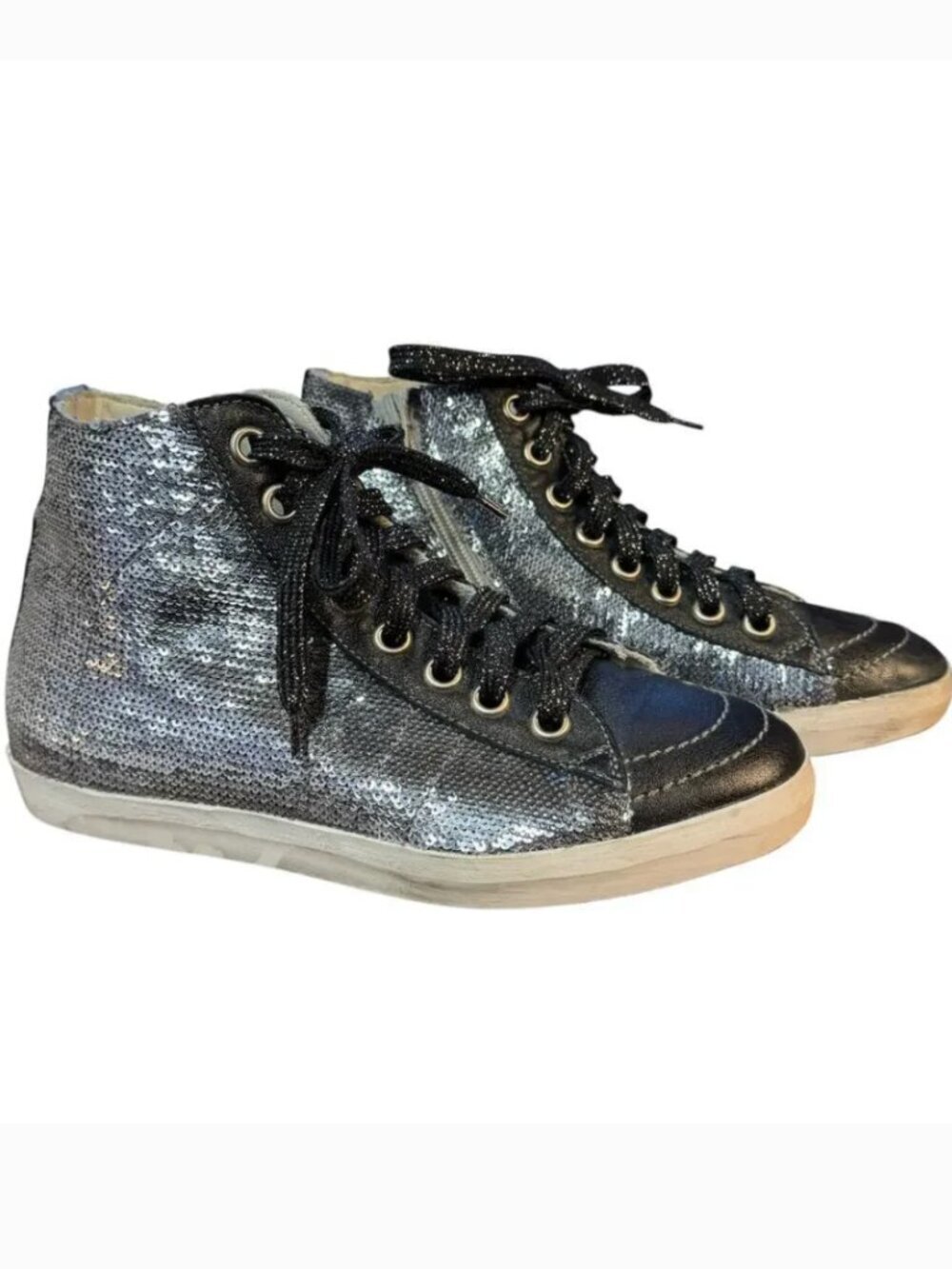 PRIMABASE Forma Women's High Top Silver Sequin Leather Sneakers Size 7.5